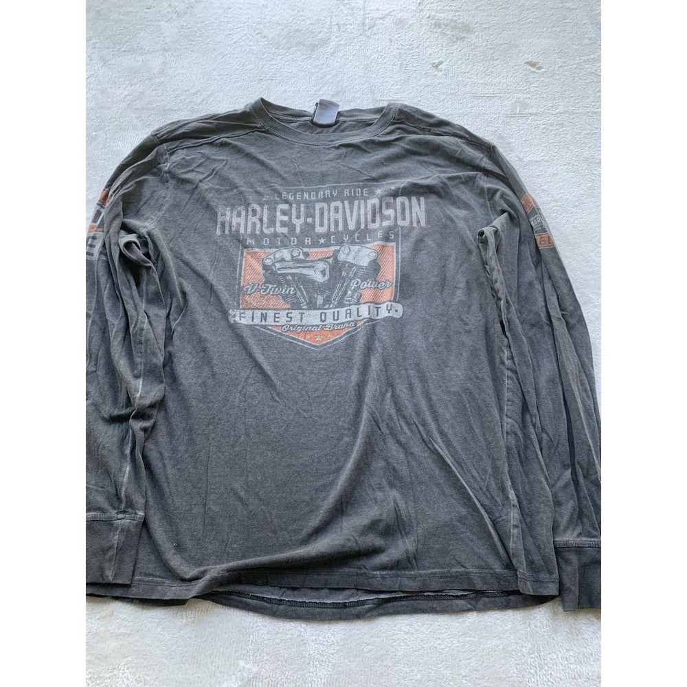 Harley Davidson Large V-Twin Power Gray Men's Motorcycle Long Sleeve T Shirt